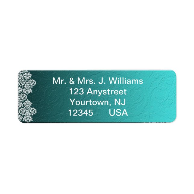 Damask Turquoise Wedding Return Address Label (Vorne)