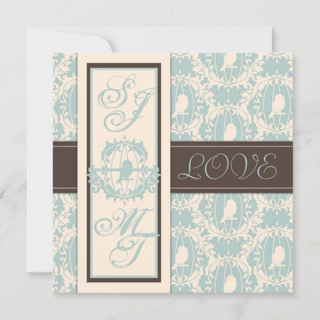 Damask Tweete Wedding Invite Square Einladung (Vorderseite)