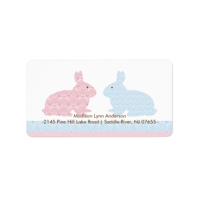Damask Twin Bunny Rabbits Rücksendeadresse Adressaufkleber (Vorne)
