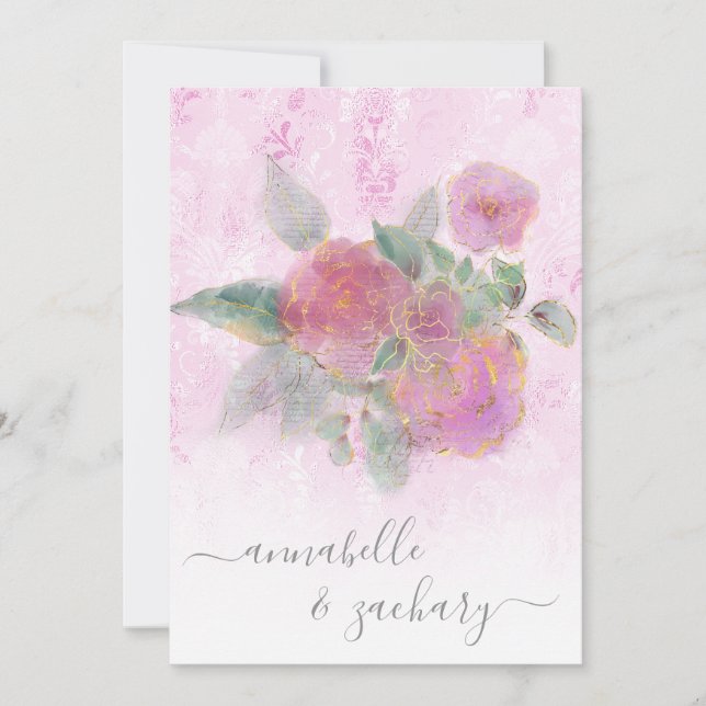 *~* Damask UAWG - QR Rose Bouquet AR12 Wedding Inv Einladung (Vorderseite)