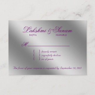 Damask UAWG Wedding Reply Sparkle Lila Silver RSVP Karte