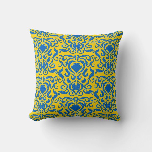 Damask Ukraine Energizing Yellow FreedBlue Kissen (Vorderseite)