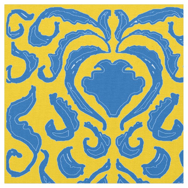 Damask Ukraine Energizing Yellow FreedBlue Stoff (Nahaufnahme)