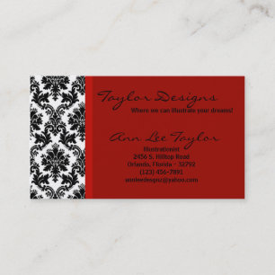 Damask und Red Elegante Trendy Chic Business Card Visitenkarte