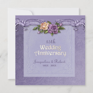 Damask und Rose Lila 15. Hochzeitstag Einladung