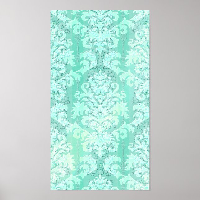 Damask Velvet schneiden, ANTIQUE LACE in MINT GRÜN Poster (Vorne)