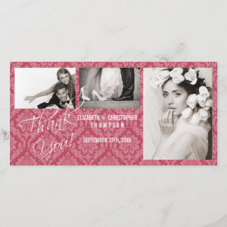 Damask Vintag DankeYou Wedding Foto Card Rhubar Dankeskarte