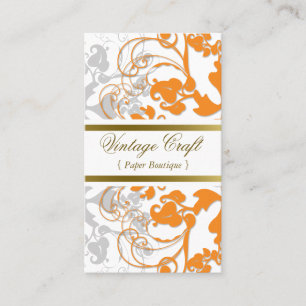 Damask Vintag Floral Blüh Chic Orange Elegante Visitenkarte