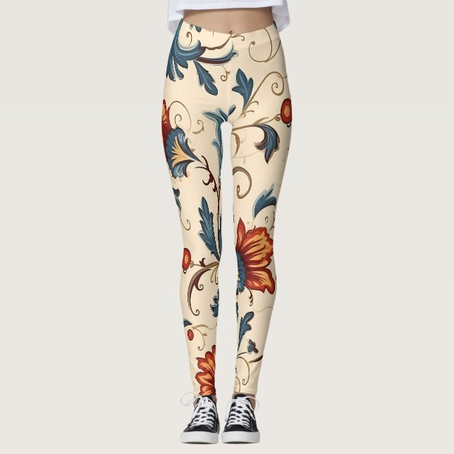 Damask Vintag Fun 60er Groovy Muster Leggings (Vorderseite)