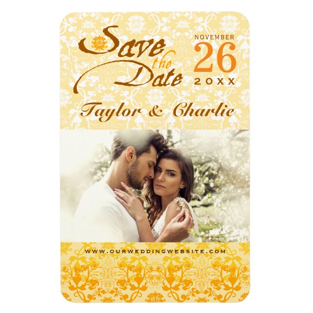 Damask Vintag Lace Save the Date Foto Magnet (Vertikal)