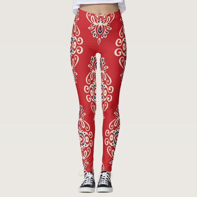 Damask Vintag: Nahtloses Muster Geblüht. Leggings (Vorderseite)