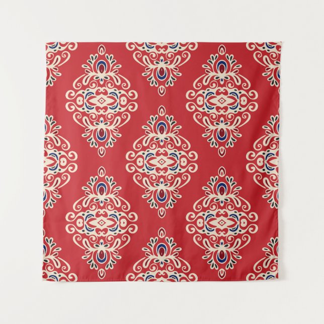 Damask Vintag: Nahtloses Muster Geblüht. Wandteppich (Vorderseite)