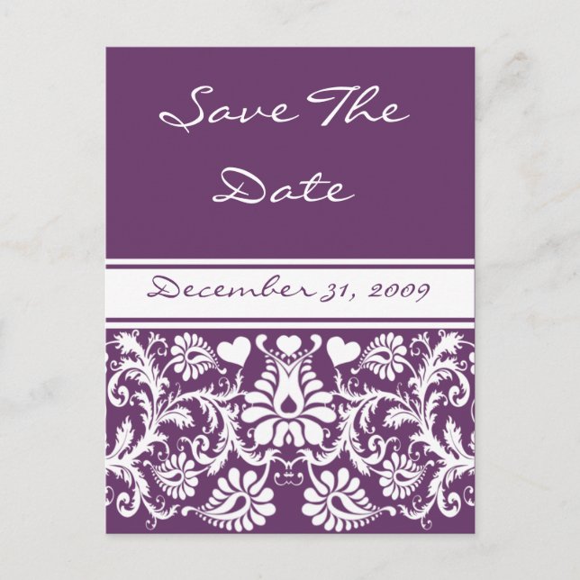 Damask Vintage blumenverheiratete Liebhaber Ankündigungspostkarte (Vorderseite)