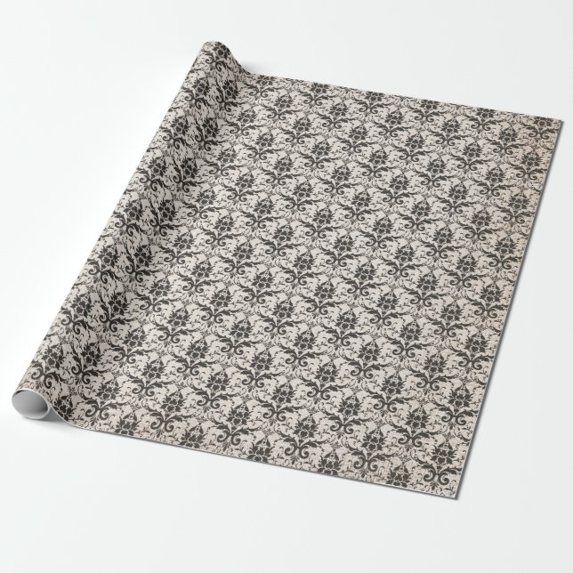 Damask Vintage Schwarz-weiße Grunge Decoupage Geschenkpapier (Ungerollt)