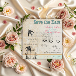 Damask-Vogeluhr-Hochzeit Save the Date Pink Grün