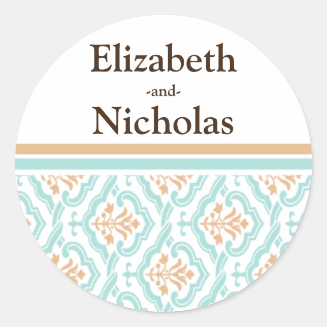 Damask Wallpaper Floral Wedding Einladung Siegel Runder Aufkleber (Vorderseite)