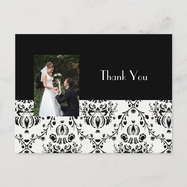 DAMASK WEDD FOTO DANKE POSTKARTE (Vorderseite)