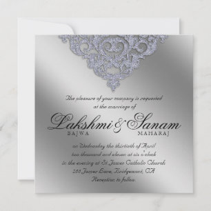 Damask Wedding Einladender Sparkle Silver Lace Einladung