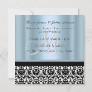 Damask Wedding Einladung Black and Sky Blue