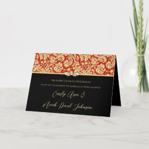 Damask Wedding Einladung Rot und Schwarz