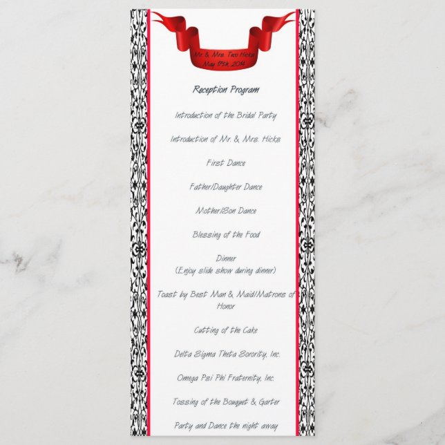 Damask Wedding Empfang Program Programm (Vorderseite)