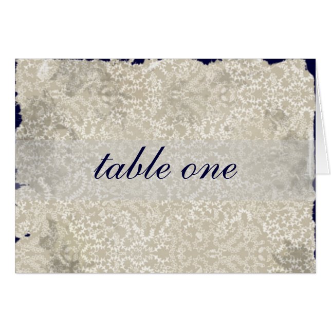 Damask Wedding Empfang Tischkarten, Navy Blue (Vorderseite (Horizontal))