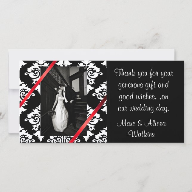 Damask Wedding Foto Danke-Card Dankeskarte (Vorderseite)