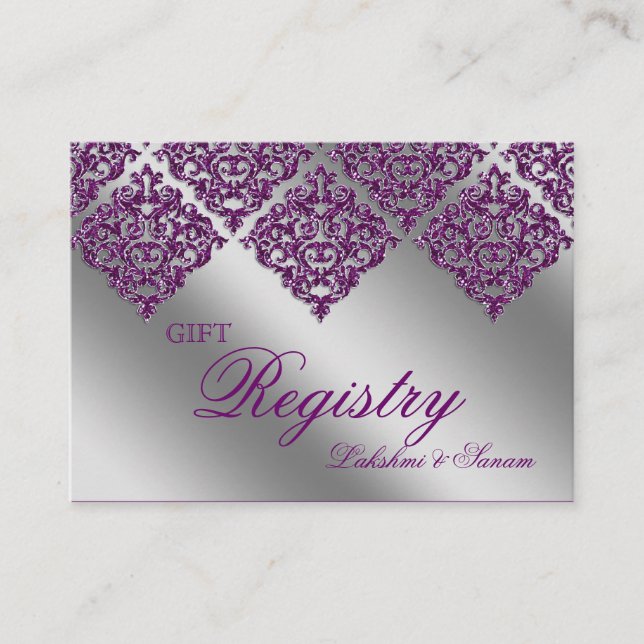 Damask Wedding Gift Registration Card Lila Spark Begleitkarte (Vorderseite)