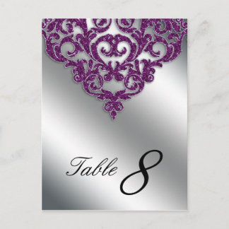 Damask Wedding Glitzer Table Card Lila Silver Postkarte