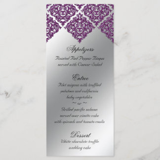 Damask Wedding Menu Cards Lila Glitzer hell Menükarte