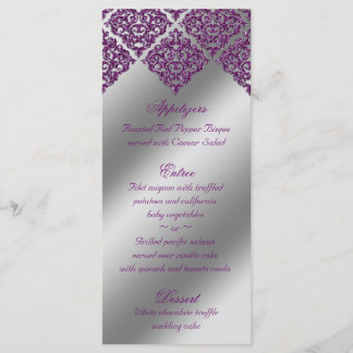 Damask Wedding Menu Cards Lila Sparkle Silver Menükarte