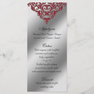 Damask Wedding Menu Cards Red Sparkle Xmas Menükarte