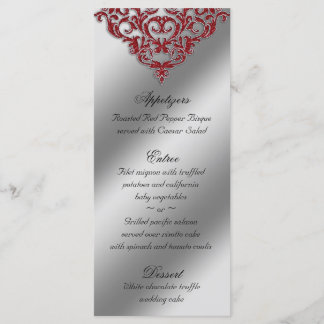 Damask Wedding Menu Cards Red Sparkle Xmas Menükarte