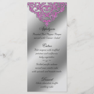 Damask Wedding Menu Cards Sparkle Pink Menükarte