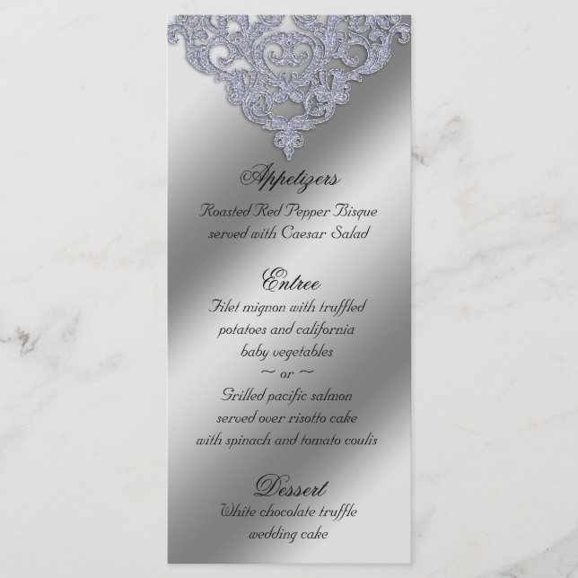Damask Wedding Menu Cards Sparkle Xmas Menükarte (Vorderseite)