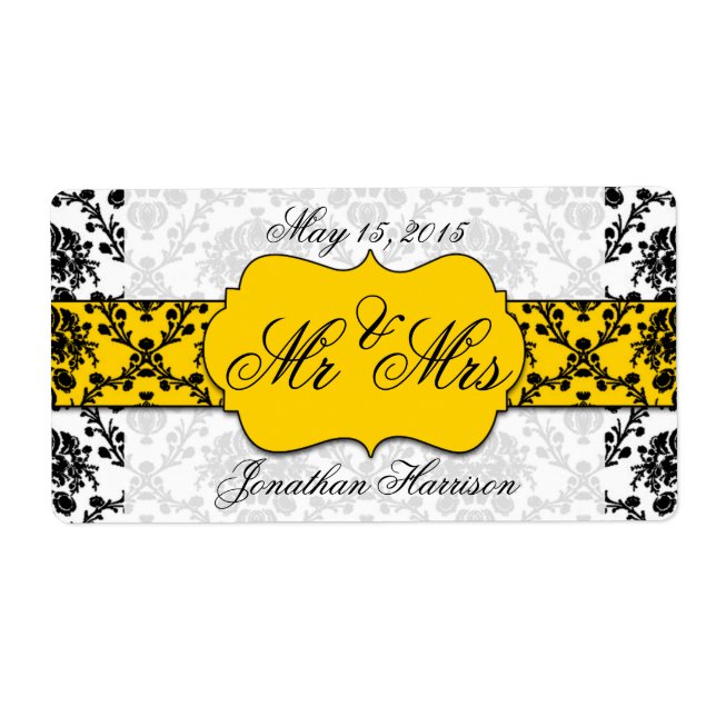 Damask Wedding Mr. and Mrs Water Bottle Labels (Vorne)