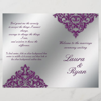 Damask Wedding Program Flyer Silver Lila Glitzer