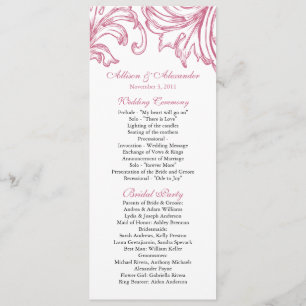 Damask Wedding Program Honeysuckle Pink Programm