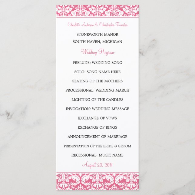 Damask Wedding Programs (Honeysuckle) 2-seitig Programm (Vorderseite)
