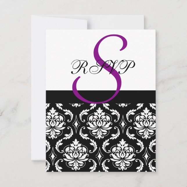 Damask Wedding RSVP Cards Lila (Vorderseite)