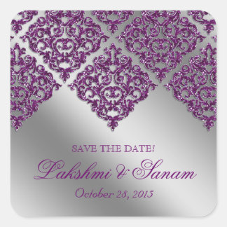 Damask Wedding Stickers Lila Silbersparkle