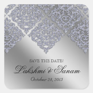 Damask Wedding Stickers Silver Sparkle Xmas