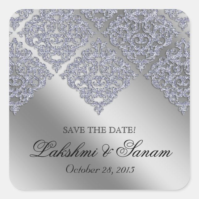 Damask Wedding Stickers Silver Sparkle Xmas (Vorderseite)