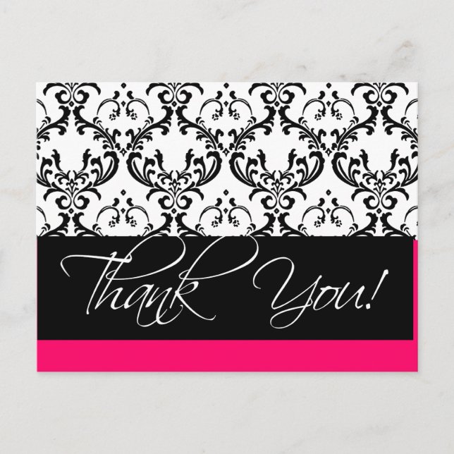 Damask Wedding Vielen Dank Postkarten Pink (Vorderseite)