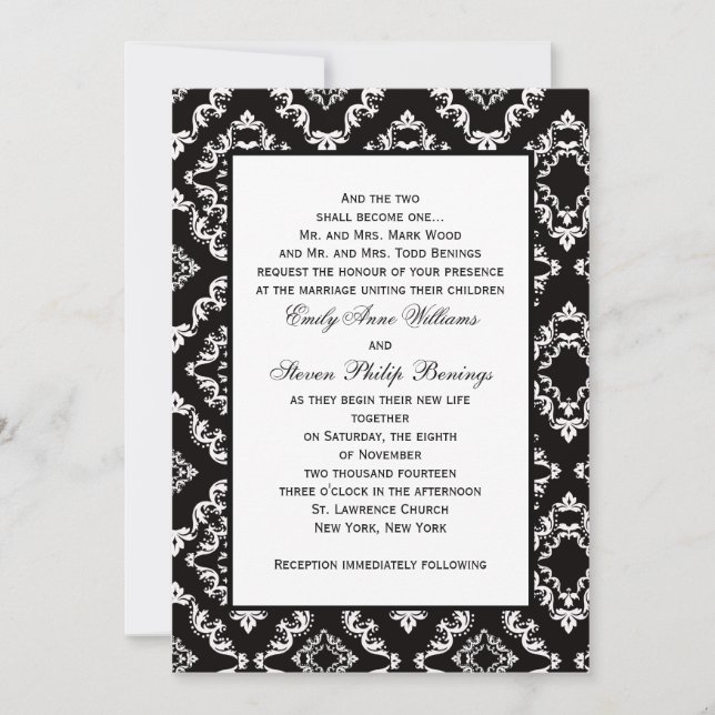 Damask Wedding-Vorlage Einladung (Vorderseite)
