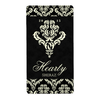 Damask Wedine Wine Label Kronier Cream Black