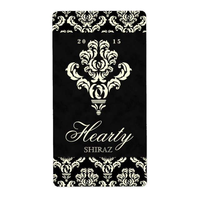 Damask Wedine Wine Label Kronier Cream Black (Vorne)