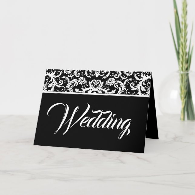 Damask Weditation - Schwarz und Weiß Einladung (Vorderseite)