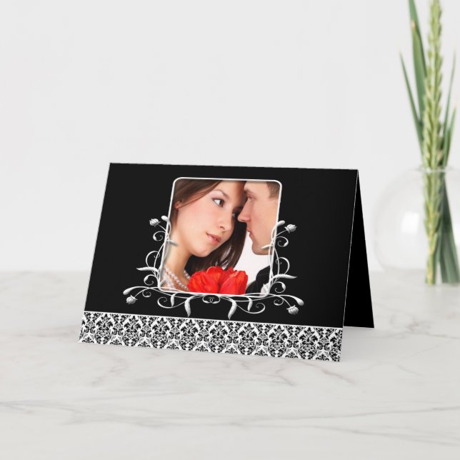 Damask Weditation - Schwarz und Weiß Einladung (Vorderseite)