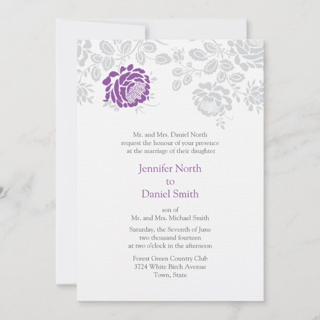 Damask Weditations Lavender and Grey Einladung (Vorderseite)